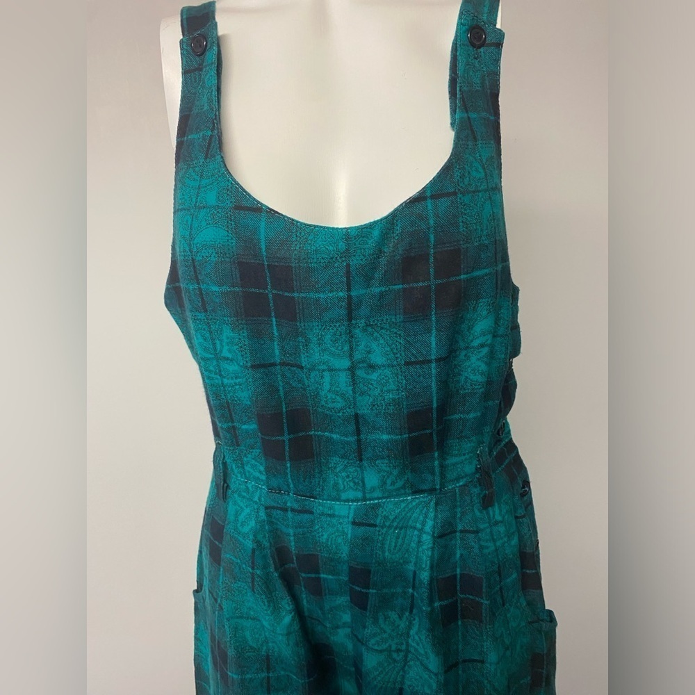JONI BLAIR Vintage plaid romper black/teal size 7 Button side made in California - Picture 6 of 10